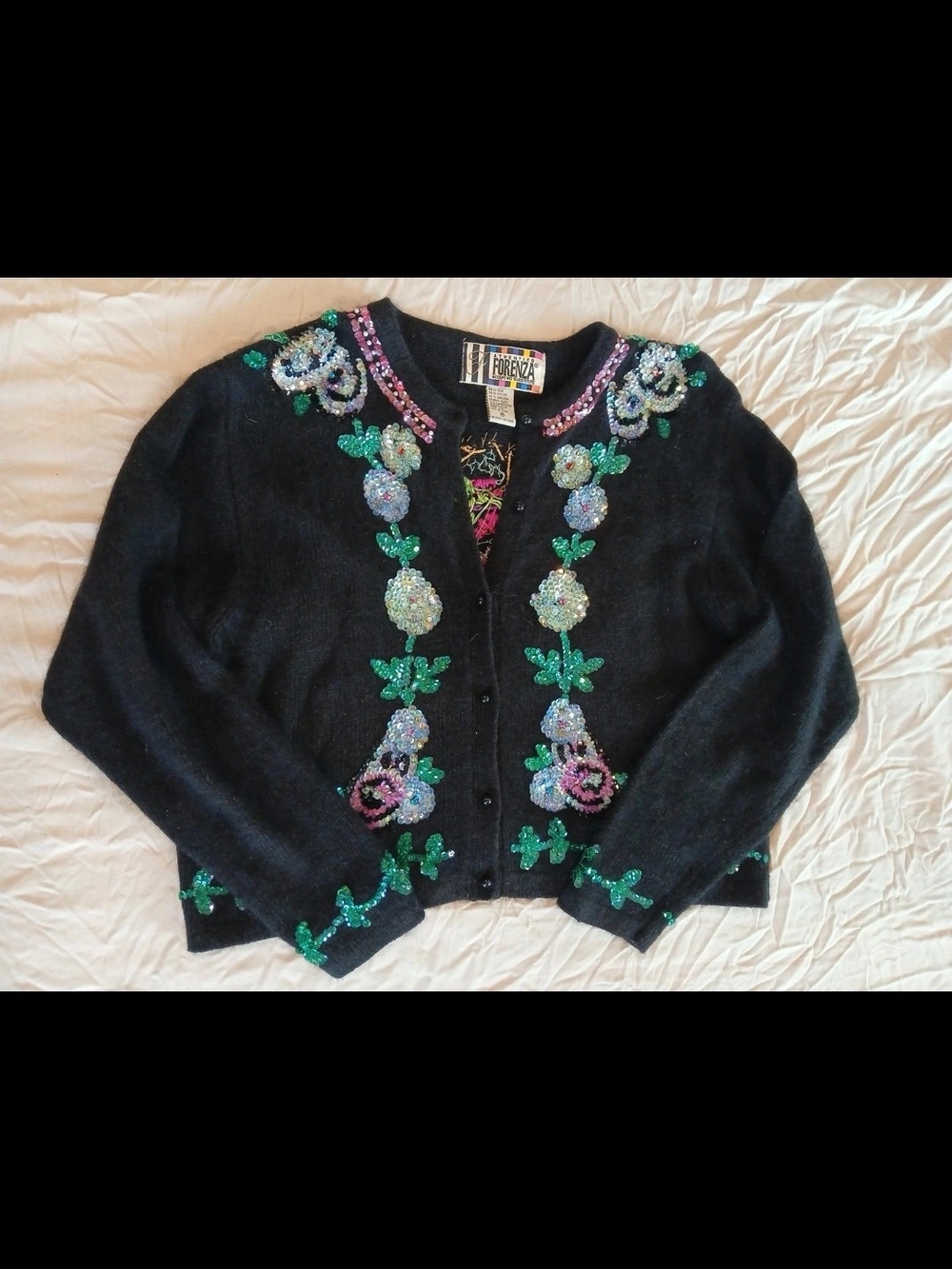 Vintage Black Sequin Floral Cardigan Sweater